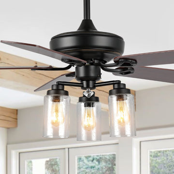 Lucas 52" Rustic Industrial Iron/Wood/Seeded Glass Mobile-App/Remote-Controlled LED Ceiling Fan - JONATHAN Y